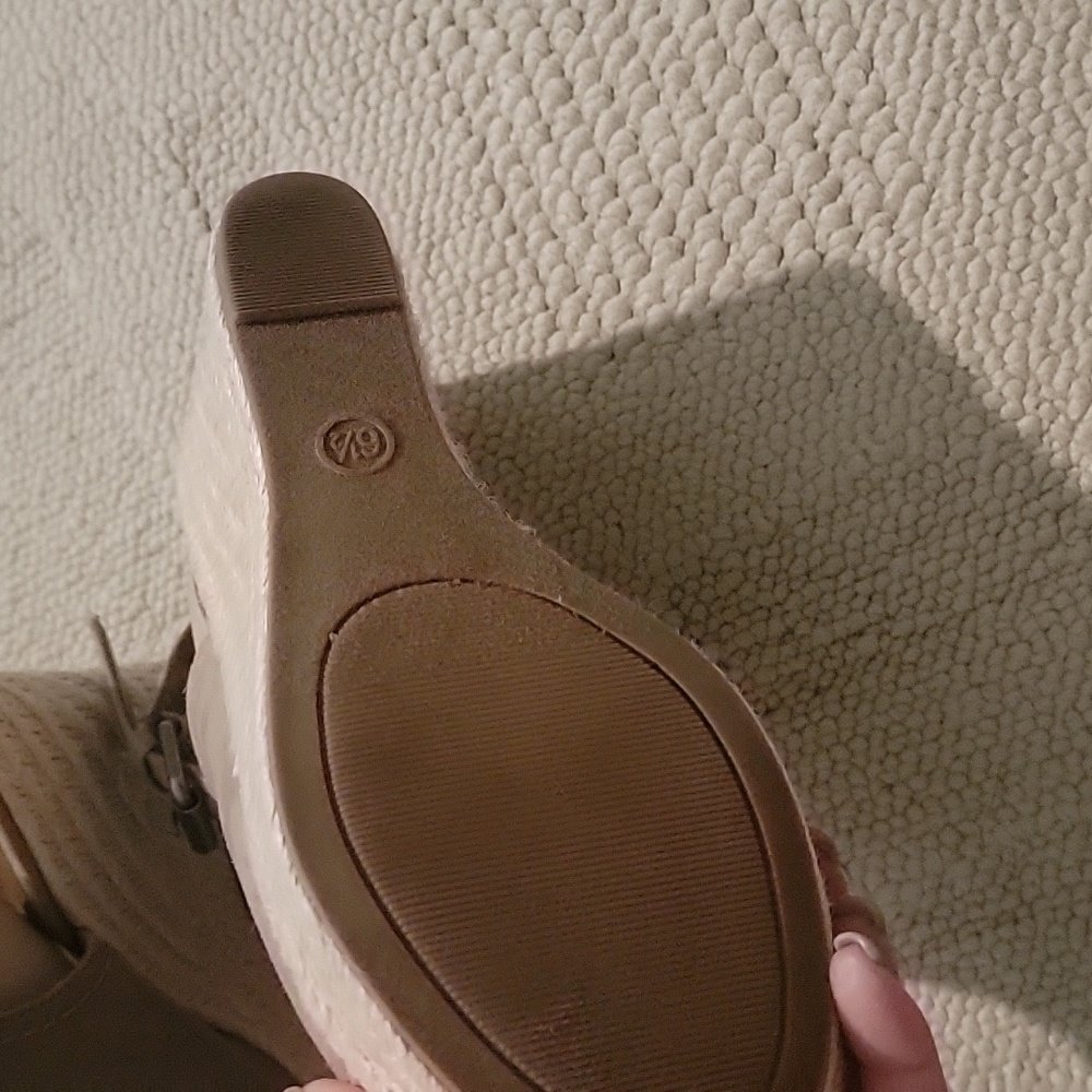 Women's Taupe Microsuede Shield Espadrille Wedge Pump - Picture 4 of 9